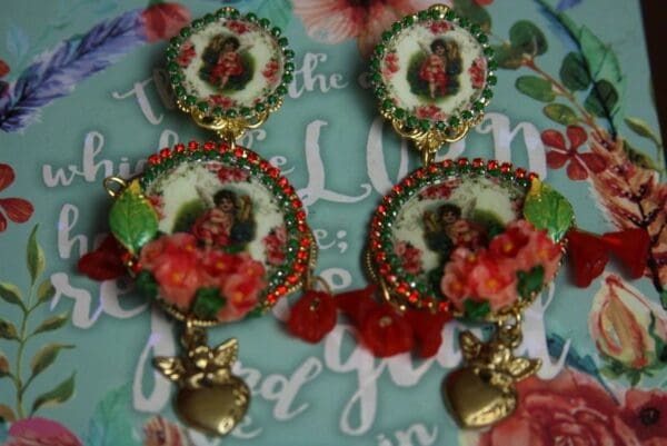 SOLD! 2533 Adorable Cherub Angel Victorian Flower Studs Earrings - Image 4