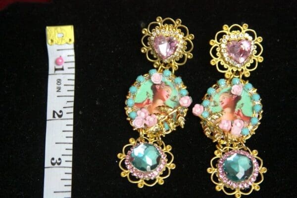 SOLD! 2534 Marie Antoinette Aqua Pink Crystal Studs Earrings - Image 3
