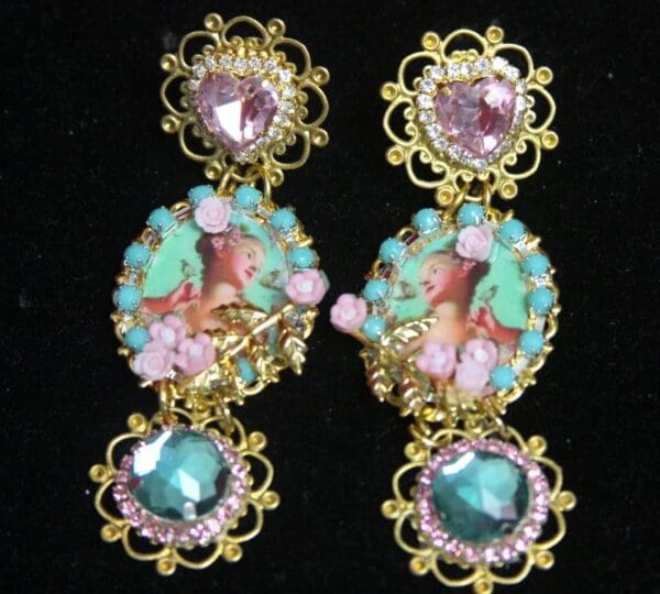 SOLD! 2534 Marie Antoinette Aqua Pink Crystal Studs Earrings - Image 8