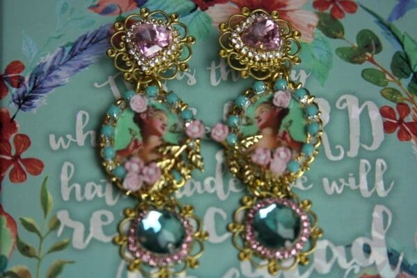 SOLD! 2534 Marie Antoinette Aqua Pink Crystal Studs Earrings - Image 5