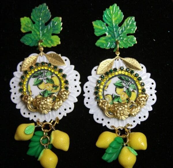 SOLD! 2535 Baroque Massive White Filigree Cameo Lemon Studs Earrings