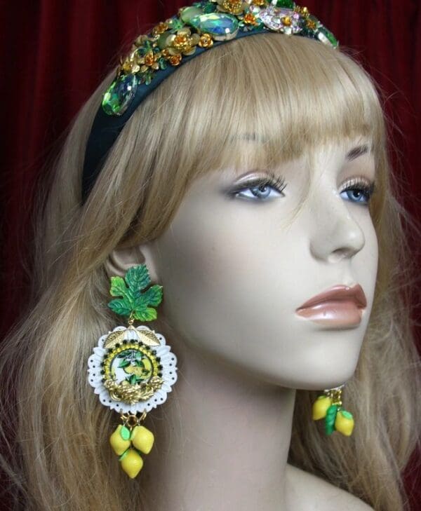 SOLD! 2535 Baroque Massive White Filigree Cameo Lemon Studs Earrings - Image 3
