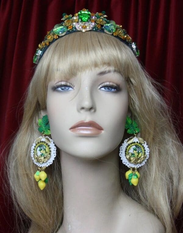 SOLD! 2535 Baroque Massive White Filigree Cameo Lemon Studs Earrings - Image 4