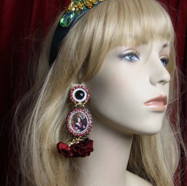 SOLD! 2542 Victorian Lady Tassel Cameo Stunning Earrings - Image 2