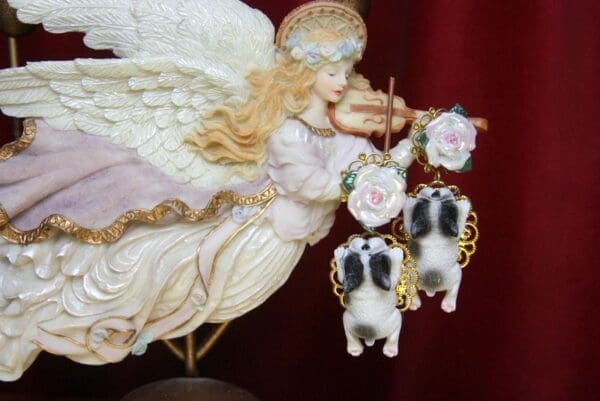 SOLD! 2554 Adorable Enamel Rose Pug 3D Effect Studs Earrings - Image 2