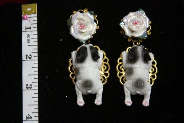 SOLD! 2554 Adorable Enamel Rose Pug 3D Effect Studs Earrings - Image 6