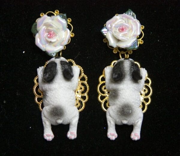 SOLD! 2554 Adorable Enamel Rose Pug 3D Effect Studs Earrings - Image 7