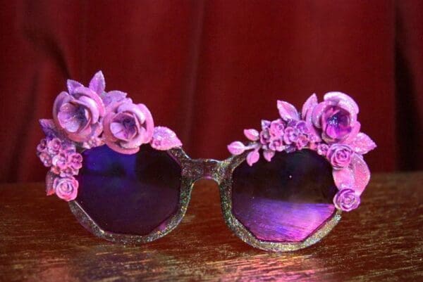 SOLD!2557 Purple Glitter Embellished Baroque Sunglasses - Image 2