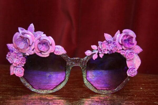 SOLD!2557 Purple Glitter Embellished Baroque Sunglasses - Image 3