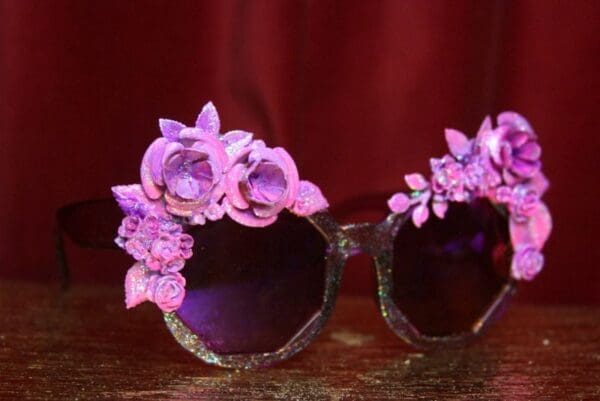 SOLD!2557 Purple Glitter Embellished Baroque Sunglasses - Image 4