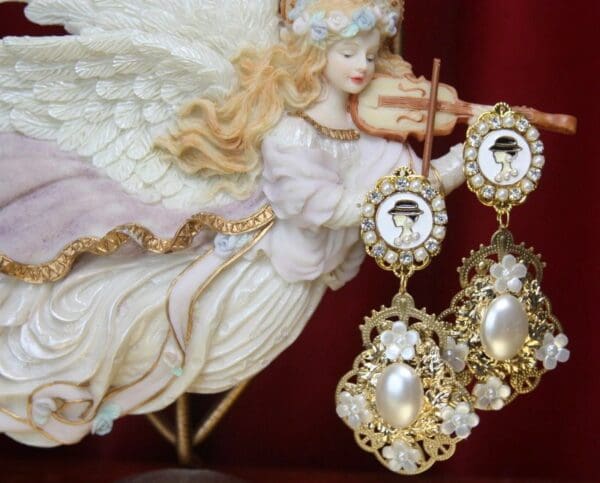 SOLD! 2566 Madam Coco Portrait Byzantine Pearl Studs