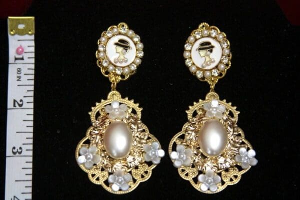 SOLD! 2566 Madam Coco Portrait Byzantine Pearl Studs - Image 4