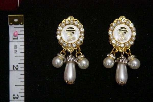 SOLD! 2568 Madam Coco Pearl Charms Elegant Earrings Studs - Image 3