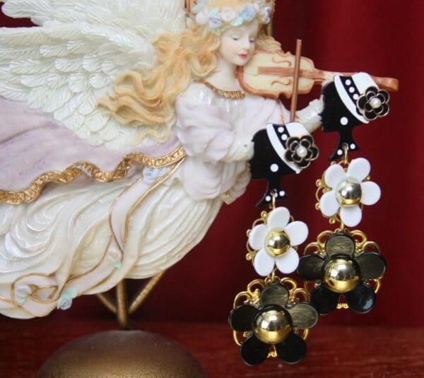 SOLD! 2569 Madam Coco 2 Camellias Stunning Light Weight Earrings - Image 2
