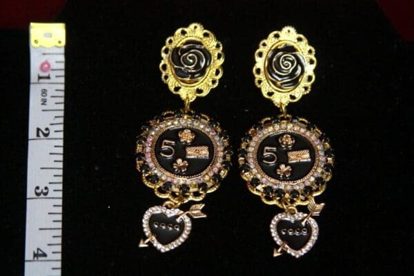 SOLD! 2574 Madam Coco Camellia Crystal Charm Heart Studs Earrings - Image 6