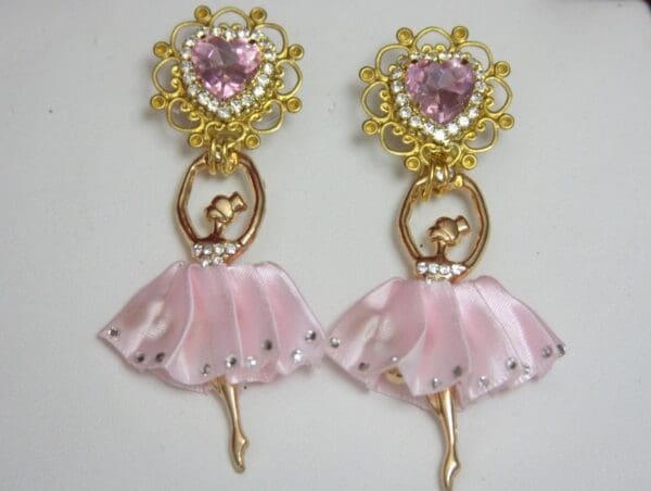 SOLD! 2575 Stunning Delicate Pink Ballerina Crystal Studs Earrings - Image 2