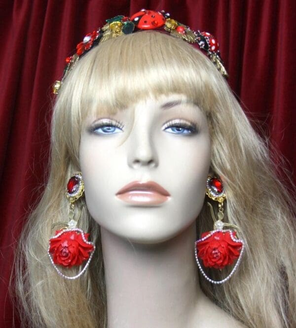 SOLD! 2579 Ballerina Peony Red Crystal Massive Earrings - Image 4