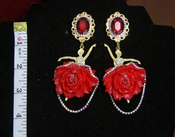 SOLD! 2579 Ballerina Peony Red Crystal Massive Earrings - Image 5