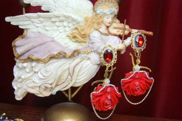 SOLD! 2579 Ballerina Peony Red Crystal Massive Earrings - Image 6