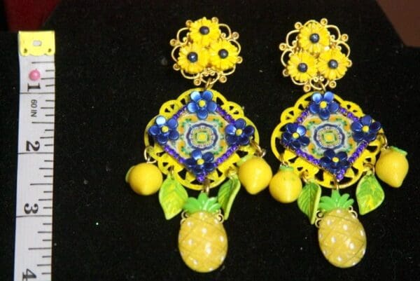 SOLD! 2581 Sicilian Pineapple Lemon Stunning Studs Earrings - Image 5
