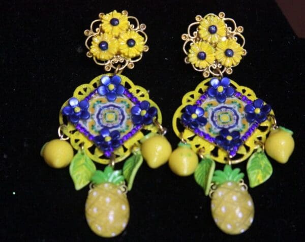 SOLD! 2581 Sicilian Pineapple Lemon Stunning Studs Earrings - Image 6