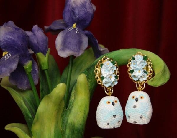 SOLD! 2589 Hand Painted Adorable Owl Bird Studs earrings - Image 2