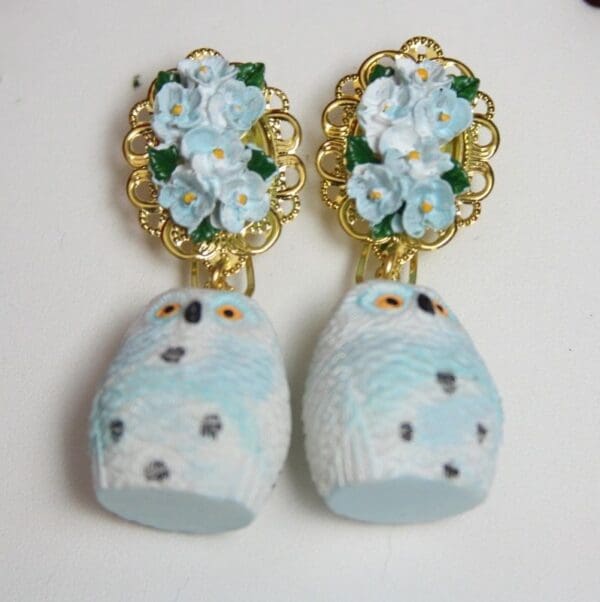 SOLD! 2589 Hand Painted Adorable Owl Bird Studs earrings - Image 4