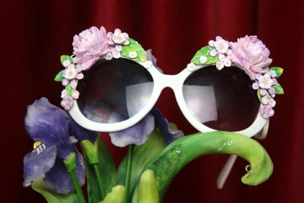 SOLD! 2594 Pale Pink Baroque Rococo Embellished White Sunglasses Shades - Image 3