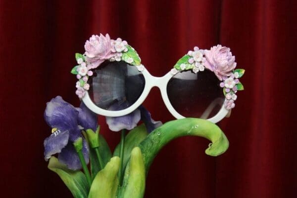 SOLD! 2594 Pale Pink Baroque Rococo Embellished White Sunglasses Shades - Image 6