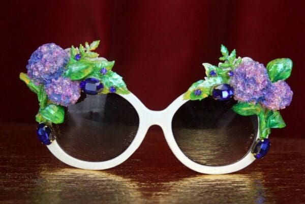 SOLD! 2599 Hydrangea Hand Painted Blue Crystal Embellished Sunglasses - Image 6