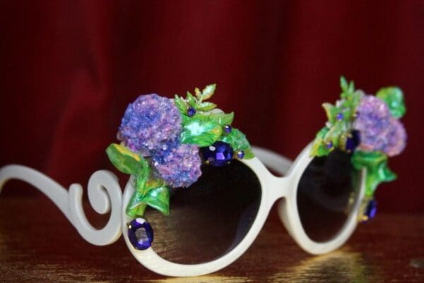 SOLD! 2599 Hydrangea Hand Painted Blue Crystal Embellished Sunglasses - Image 7