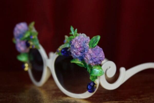 SOLD! 2599 Hydrangea Hand Painted Blue Crystal Embellished Sunglasses - Image 8