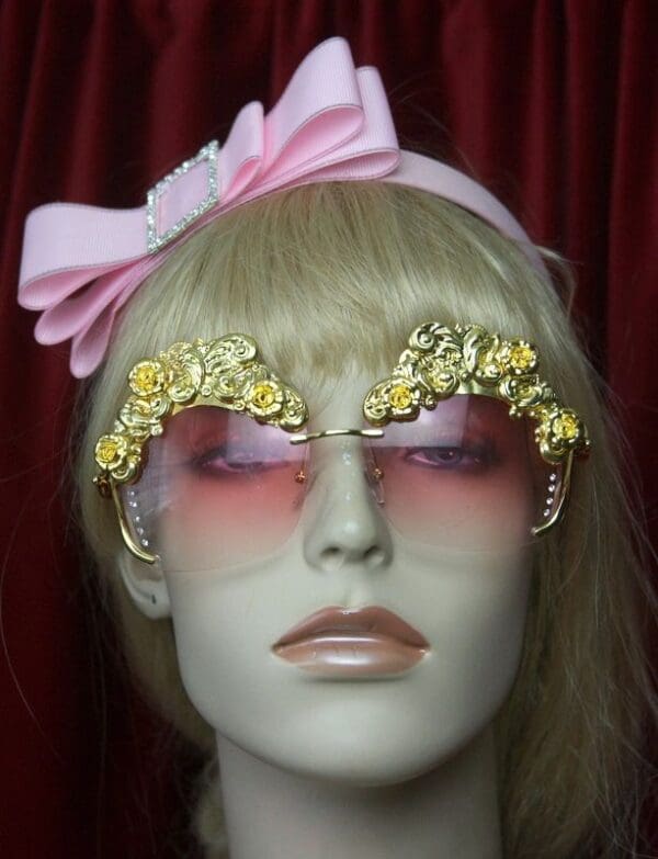 SOLD! 2600 Baroque Gold Filigree Embellished Pink Sunglasses - Image 2
