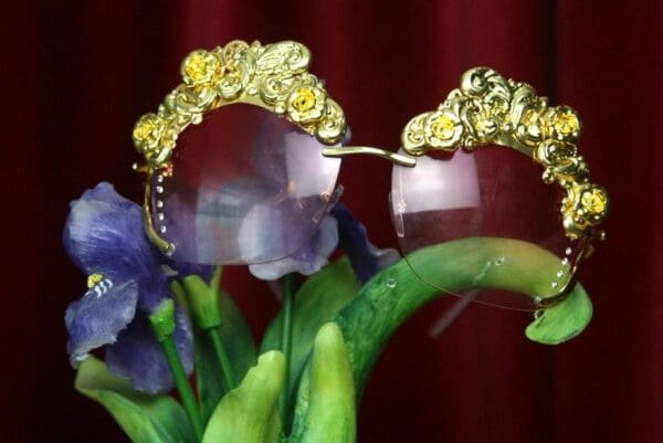 SOLD! 2600 Baroque Gold Filigree Embellished Pink Sunglasses - Image 3