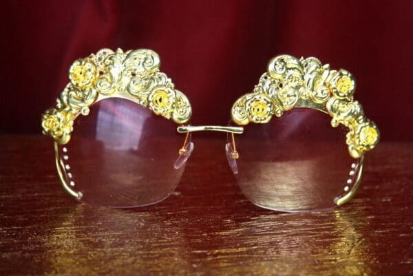SOLD! 2600 Baroque Gold Filigree Embellished Pink Sunglasses - Image 8
