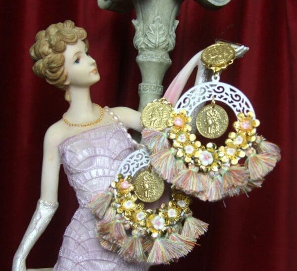 SOLD1 2603 Roman Coin Flower Tassel Massive Baroque Earrings - Image 2