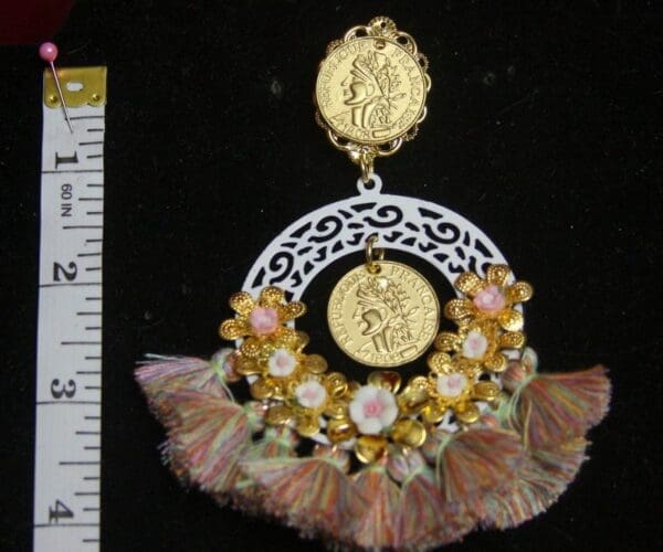 SOLD1 2603 Roman Coin Flower Tassel Massive Baroque Earrings - Image 7
