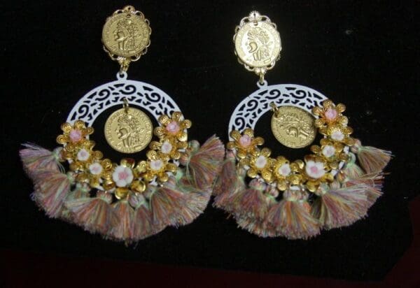 SOLD1 2603 Roman Coin Flower Tassel Massive Baroque Earrings - Image 8