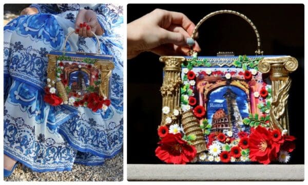 SOLD! 2126 Italian Print Rome column Poppy Embellished Handbag - Image 2