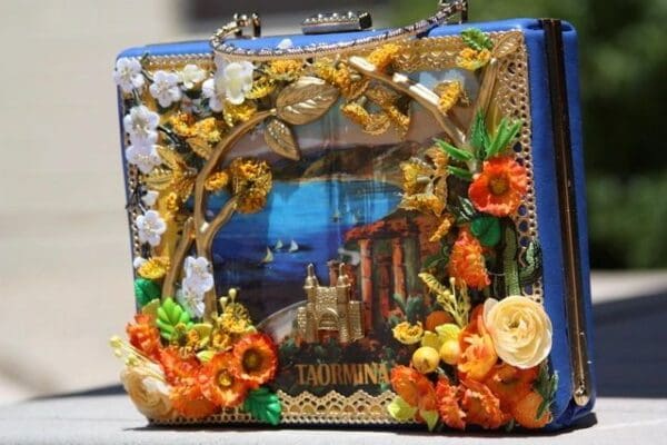 SOLD! 1652 Italian Print Flower Embellished Stunning Handbag Purse - Image 7