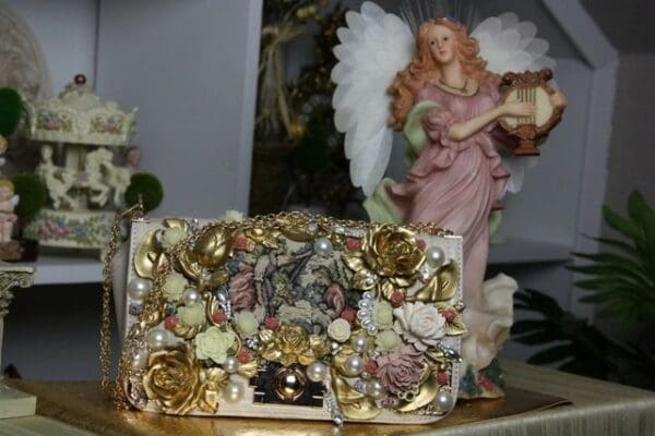 SOLD! 1480 Tapestry Victorian Flower Embellished Handbag - Image 2