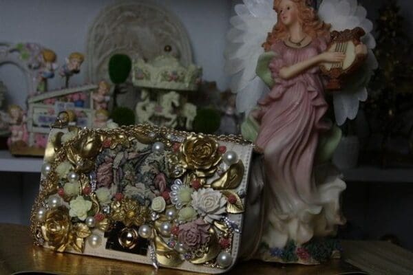 SOLD! 1480 Tapestry Victorian Flower Embellished Handbag - Image 3
