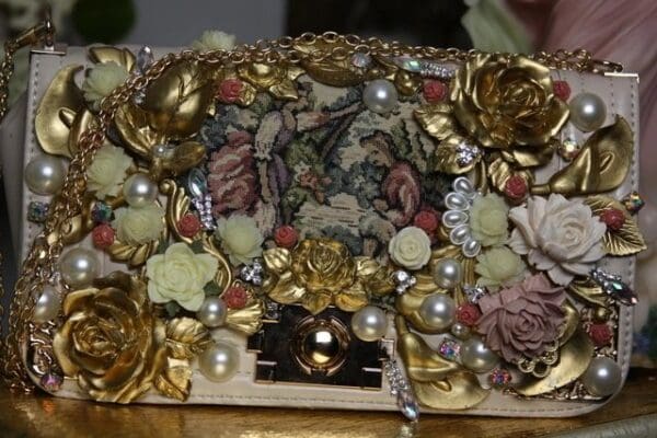 SOLD! 1480 Tapestry Victorian Flower Embellished Handbag - Image 5