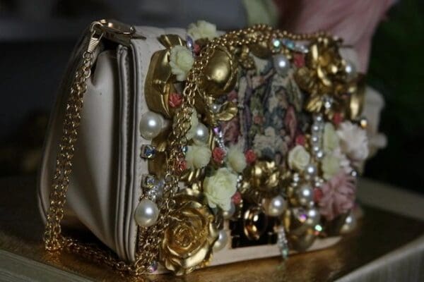 SOLD! 1480 Tapestry Victorian Flower Embellished Handbag - Image 6