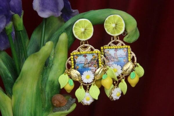 SOLD! 2625 Italian Print Taormina Lemon Fruit Studs Earrings - Image 2