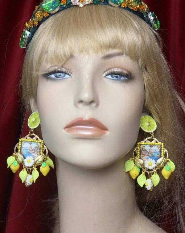 SOLD! 2625 Italian Print Taormina Lemon Fruit Studs Earrings - Image 6