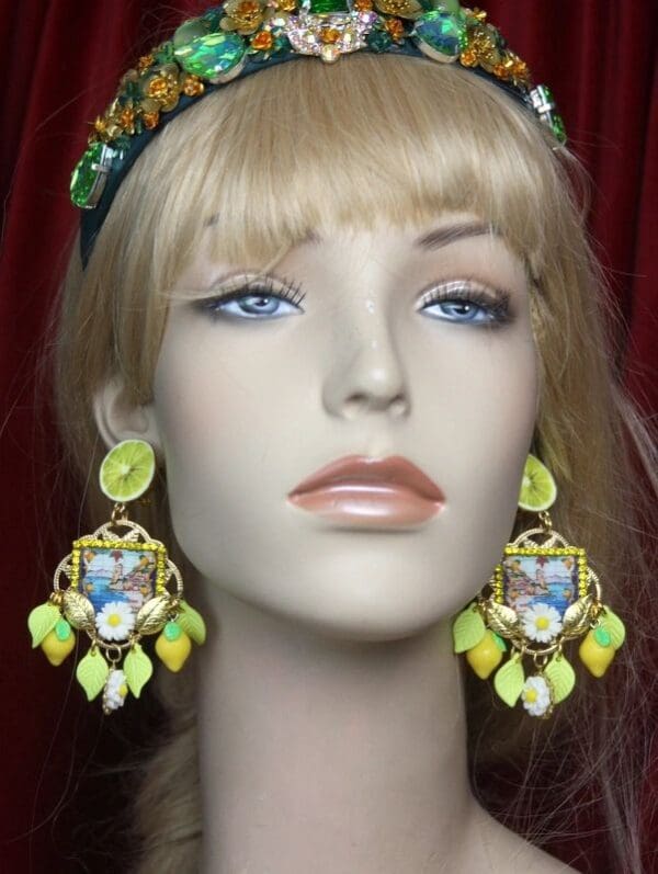 SOLD! 2625 Italian Print Taormina Lemon Fruit Studs Earrings - Image 7