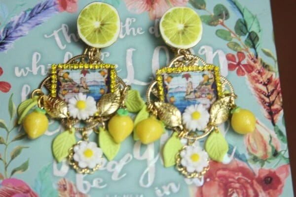 SOLD! 2625 Italian Print Taormina Lemon Fruit Studs Earrings - Image 9