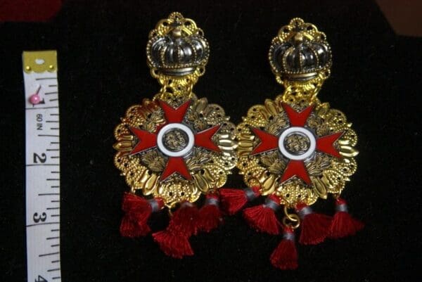 SOLD! 2632 Medieval Unusual Massive Medal Tassel Earrings - Image 3