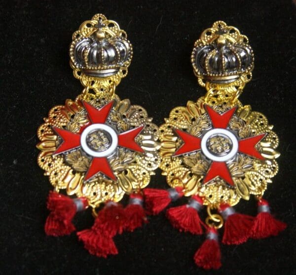 SOLD! 2632 Medieval Unusual Massive Medal Tassel Earrings - Image 4